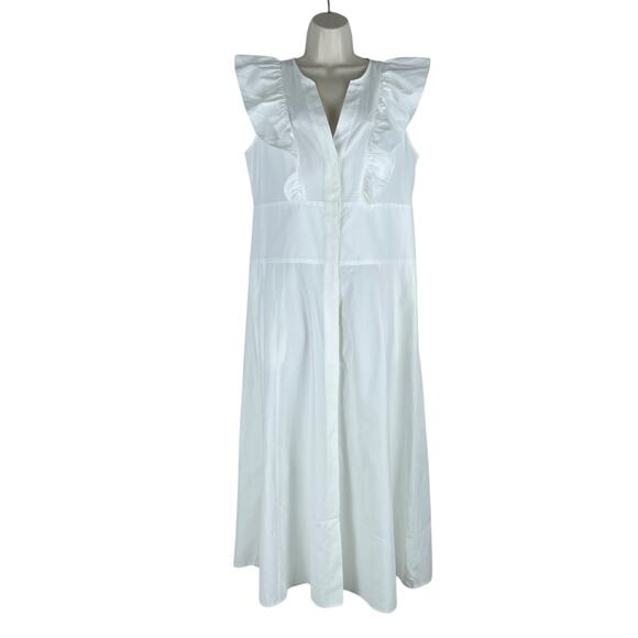 Brochu Walker The Aurora Ruffle Midi Dress Pockets Cotton White Size L - Picture 4 of 12